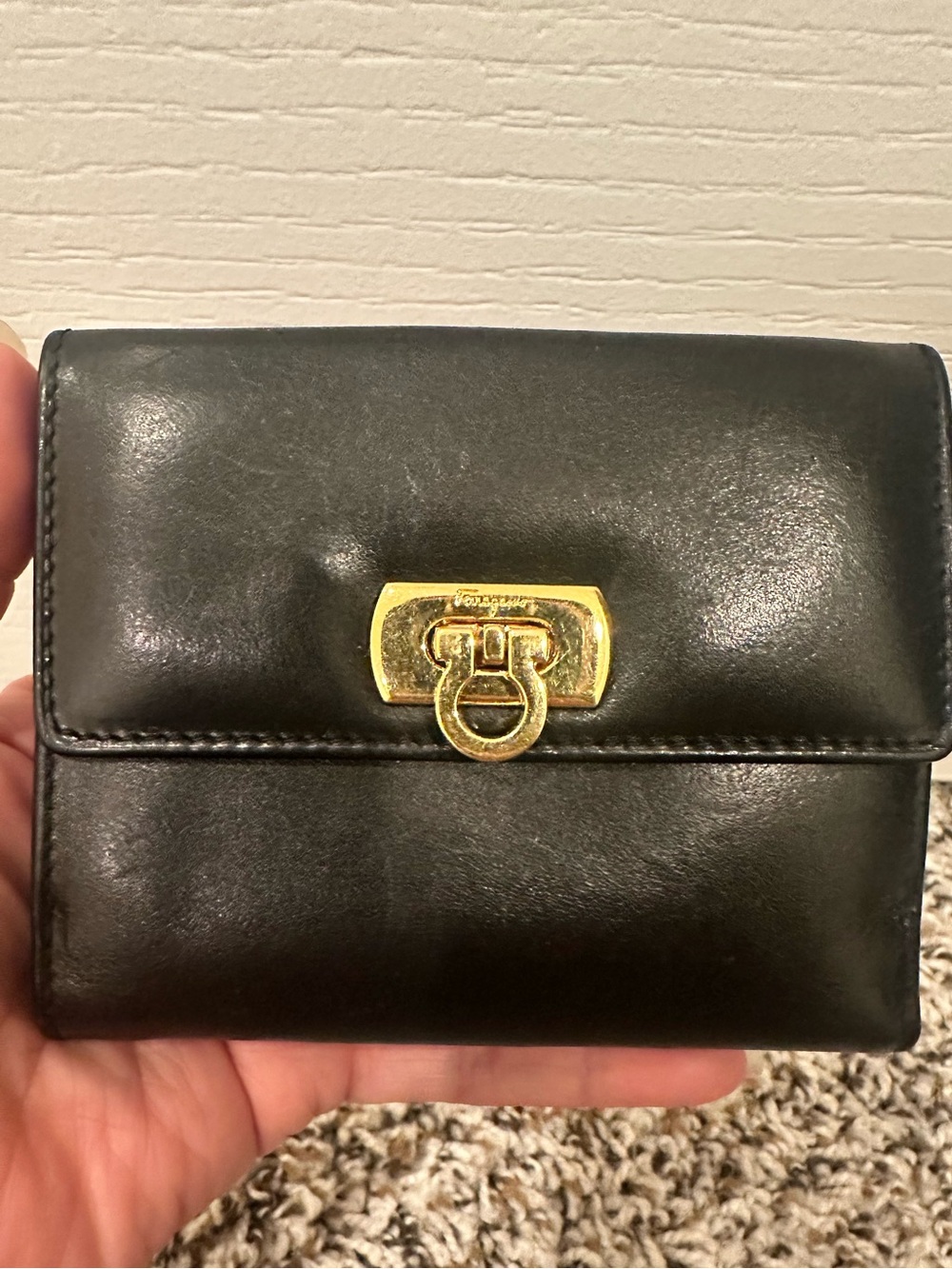 Men’s Ferragamo Leather Small Wallet with Gold Tone Turnlock
